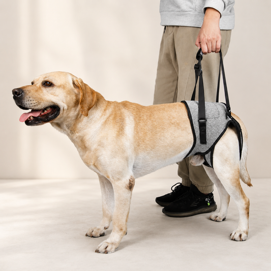 dog wearing hind leg sling support