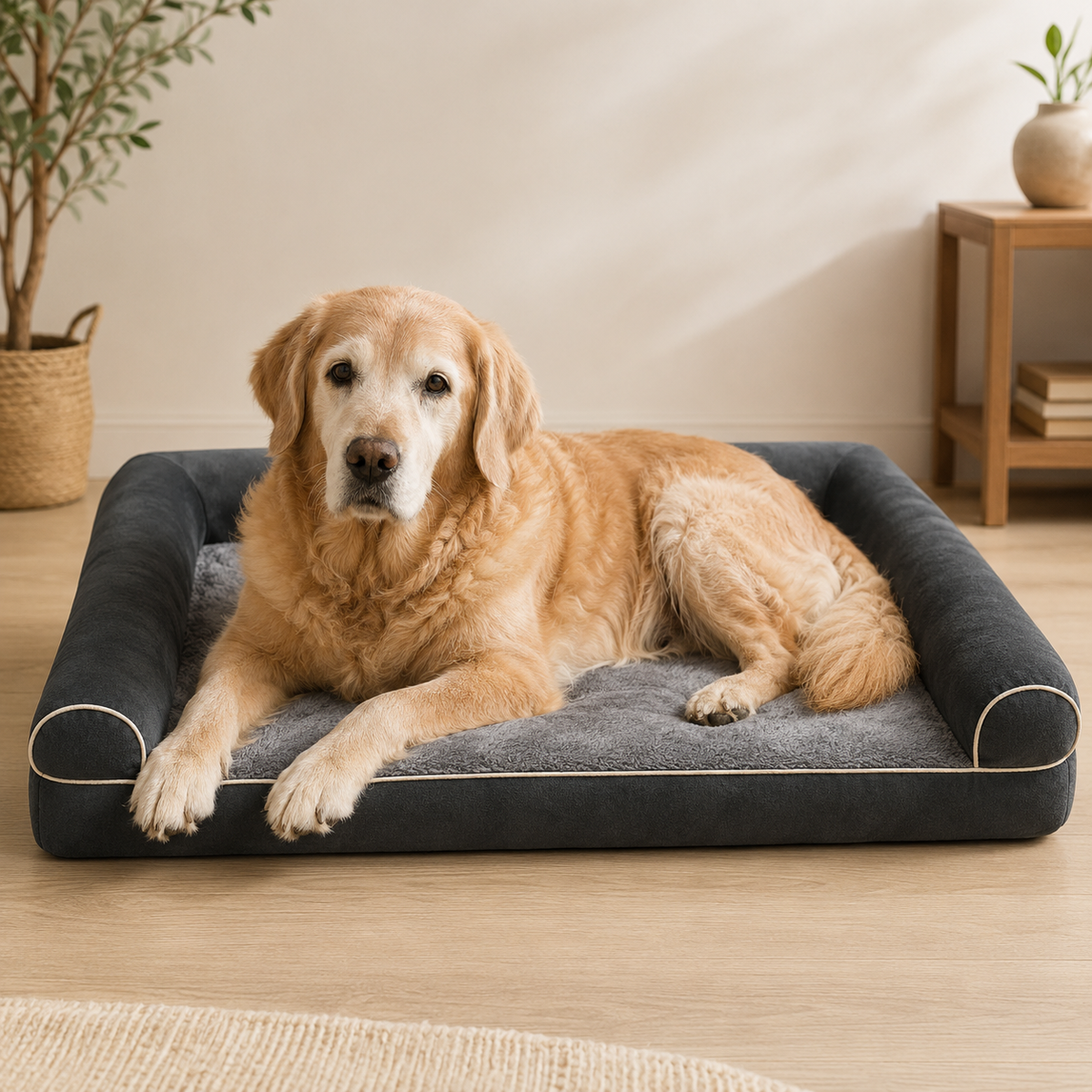 senior dog on orthopaedic bed