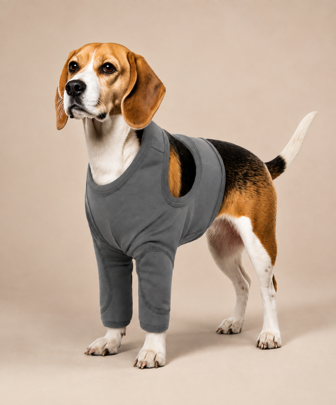 Dog wearing surgery recovery sleeves