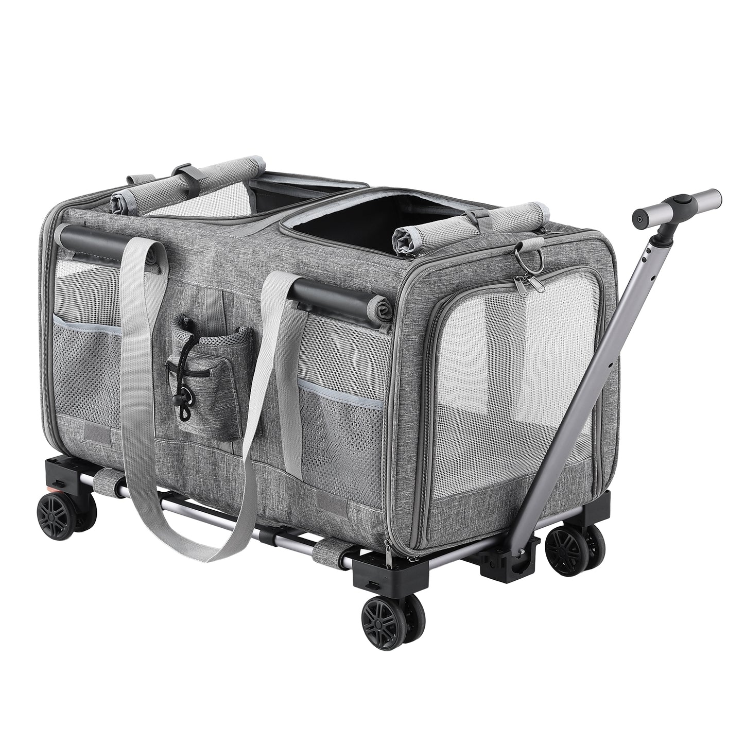 Pet Carrier Swivel Wheels Foldable Cat Dog Trolley Stroller
