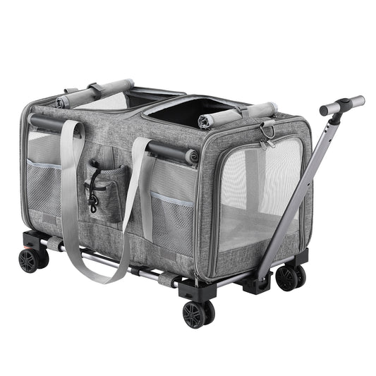 Pet Carrier Swivel Wheels Foldable Cat Dog Trolley Stroller