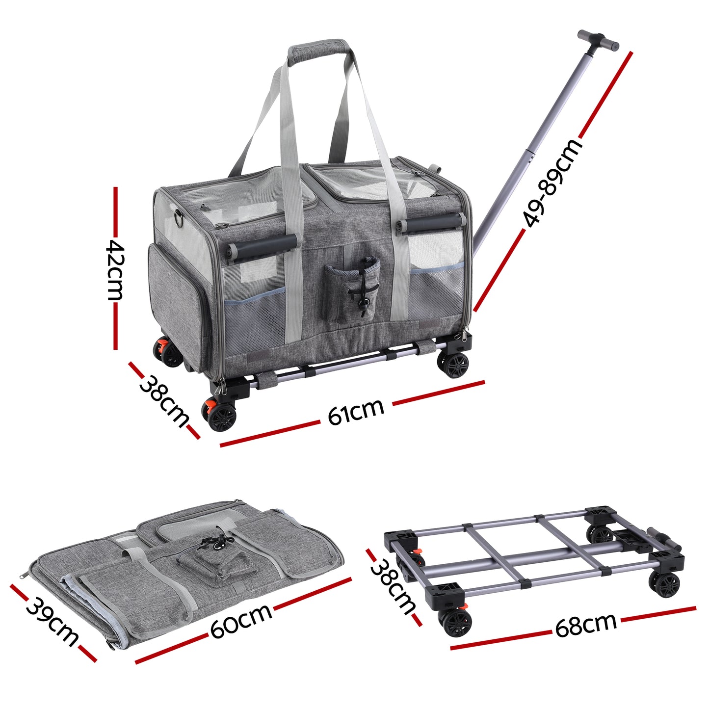 Pet Carrier Swivel Wheels Foldable Cat Dog Trolley Stroller