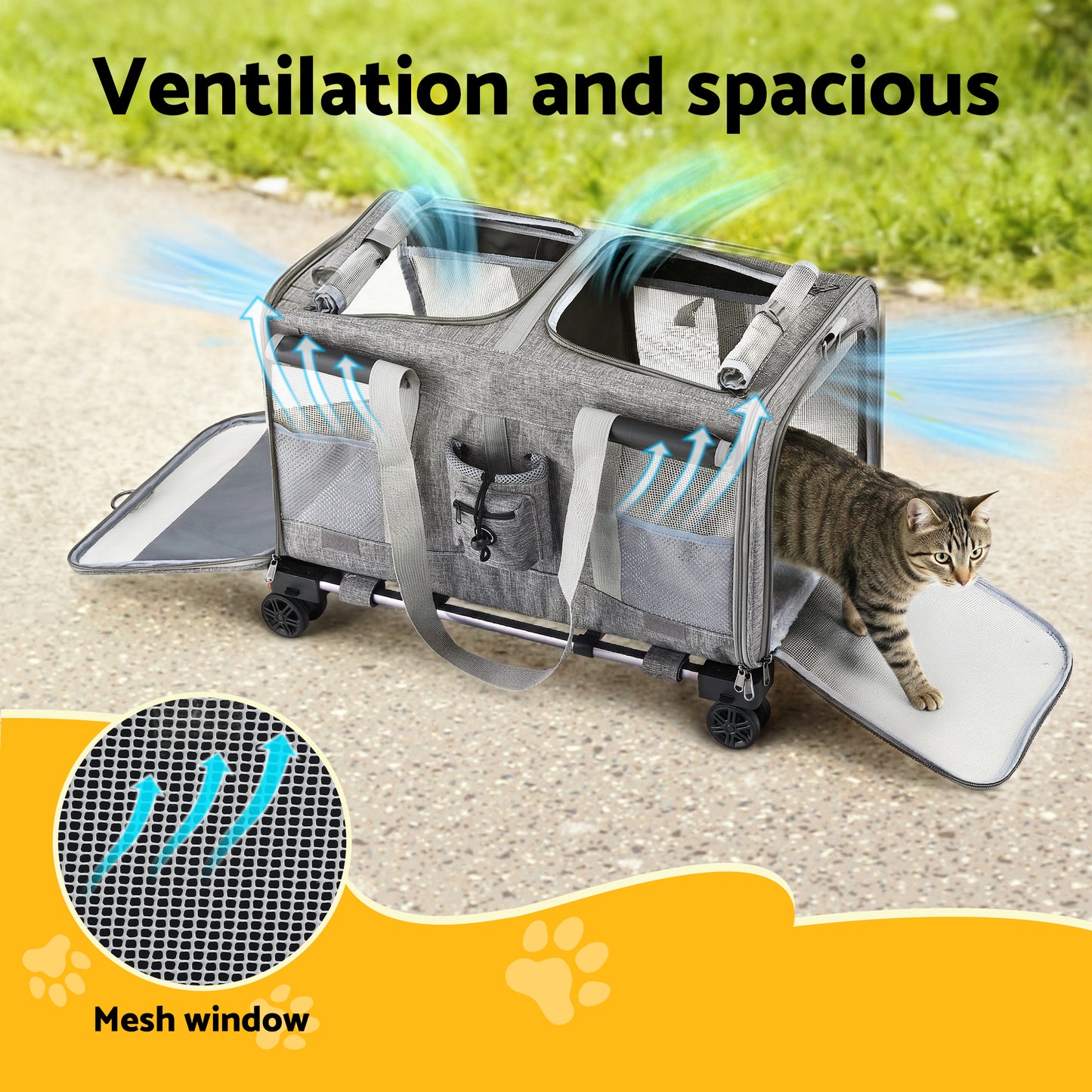Pet Carrier Swivel Wheels Foldable Cat Dog Trolley Stroller