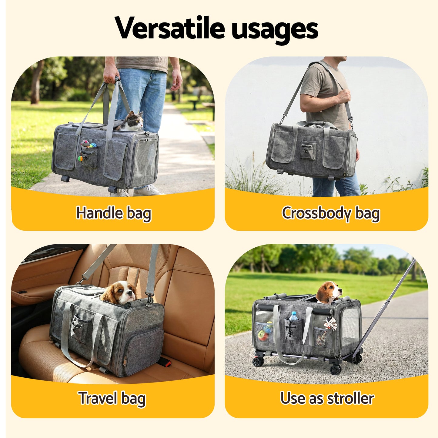 Pet Carrier Swivel Wheels Foldable Cat Dog Trolley Stroller
