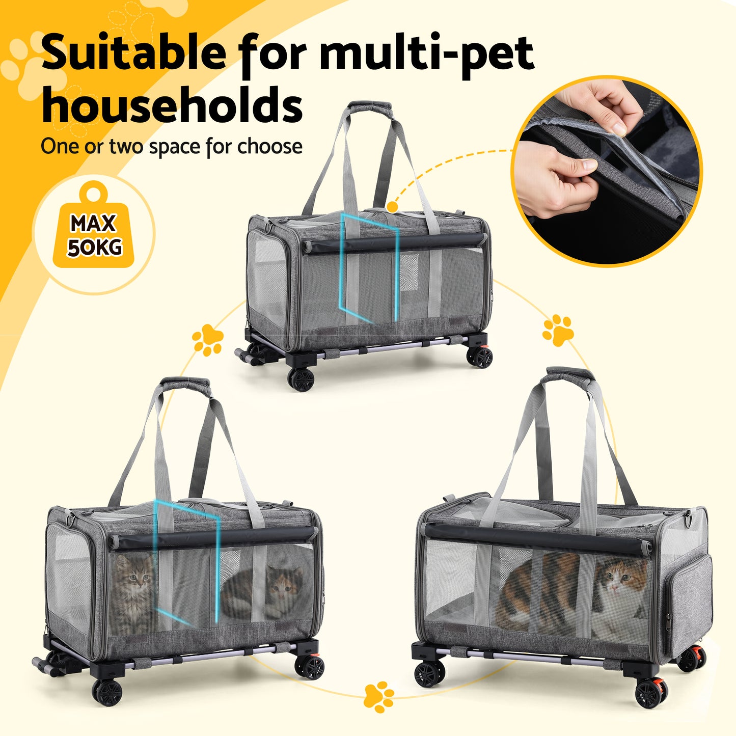 Pet Carrier Swivel Wheels Foldable Cat Dog Trolley Stroller
