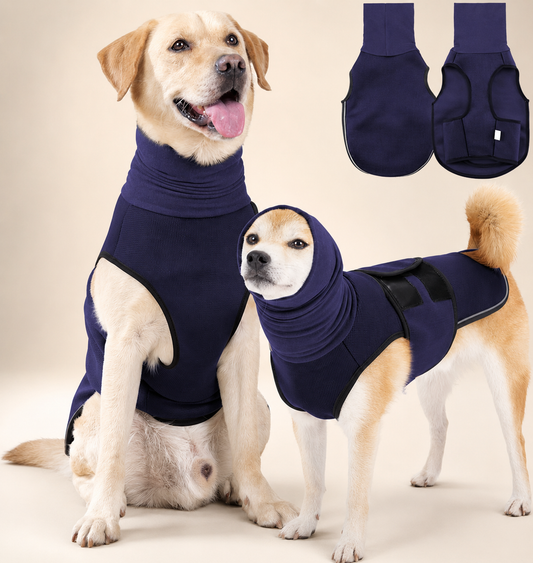 two dogs wearing thunder calming vests