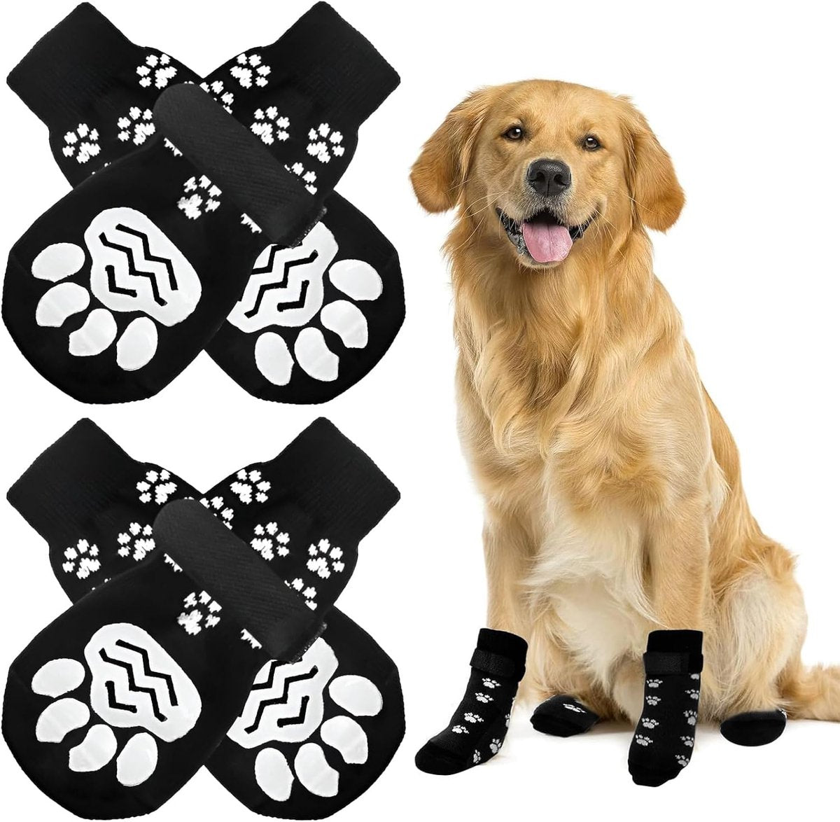 4-Piece Non-Slip Dog Socks with Adjustable Straps - Waterproof