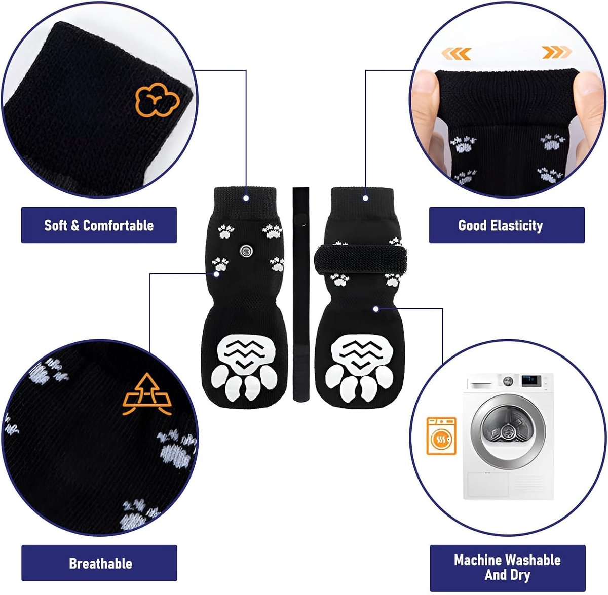 4-Piece Non-Slip Dog Socks with Adjustable Straps - Waterproof