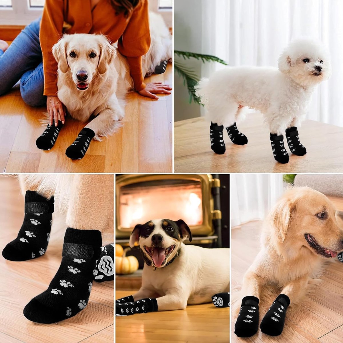 4-Piece Non-Slip Dog Socks with Adjustable Straps - Waterproof