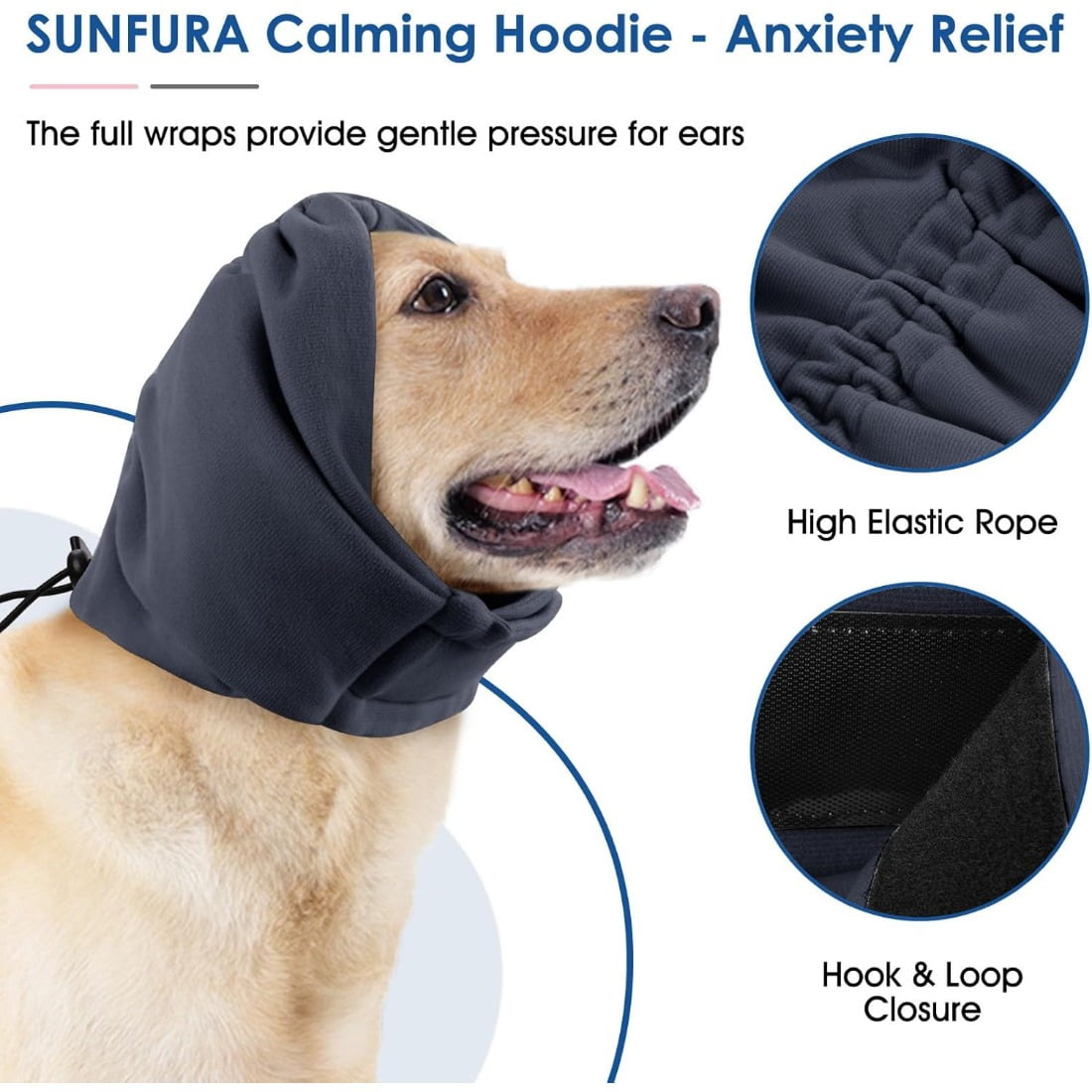 Dog Calming Hoodie, No Flap Ear Wraps for Dogs Anxiety Relief
