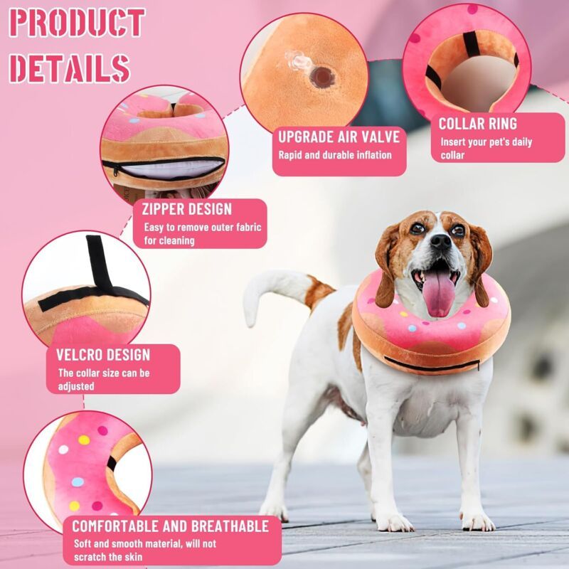 Inflatable Dog Collar Pink, S Anti-Lick Cat Collar Bite and Anti-Suitable for Post Operative Recovery