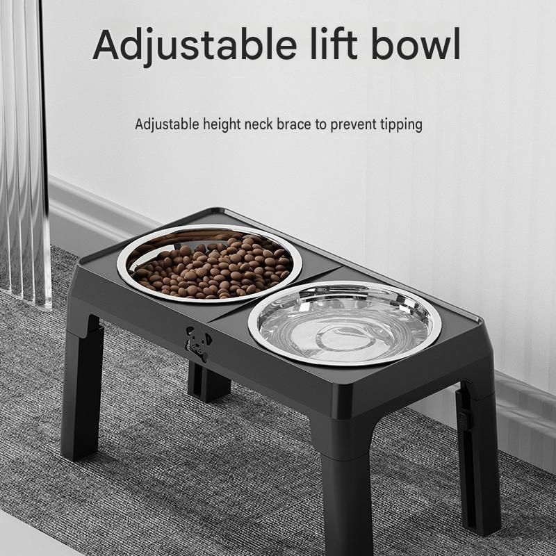 Adjustable Elevated Dog Bowl Stand with Stainless Steel Double Bowls