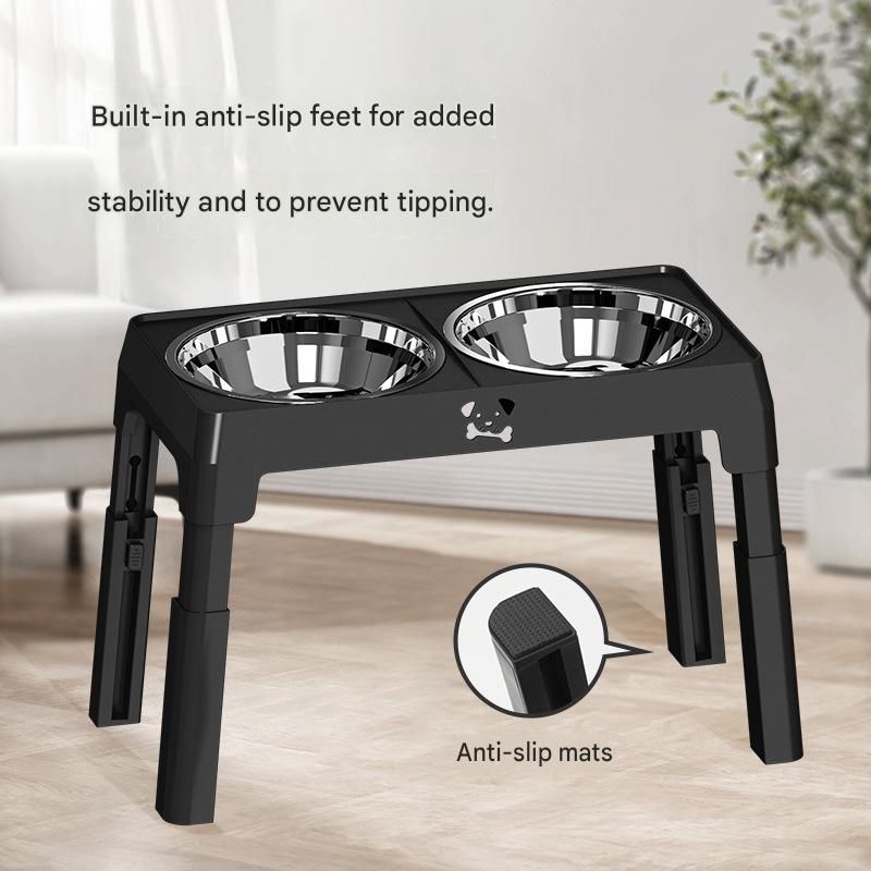 Adjustable Elevated Dog Bowl Stand with Stainless Steel Double Bowls