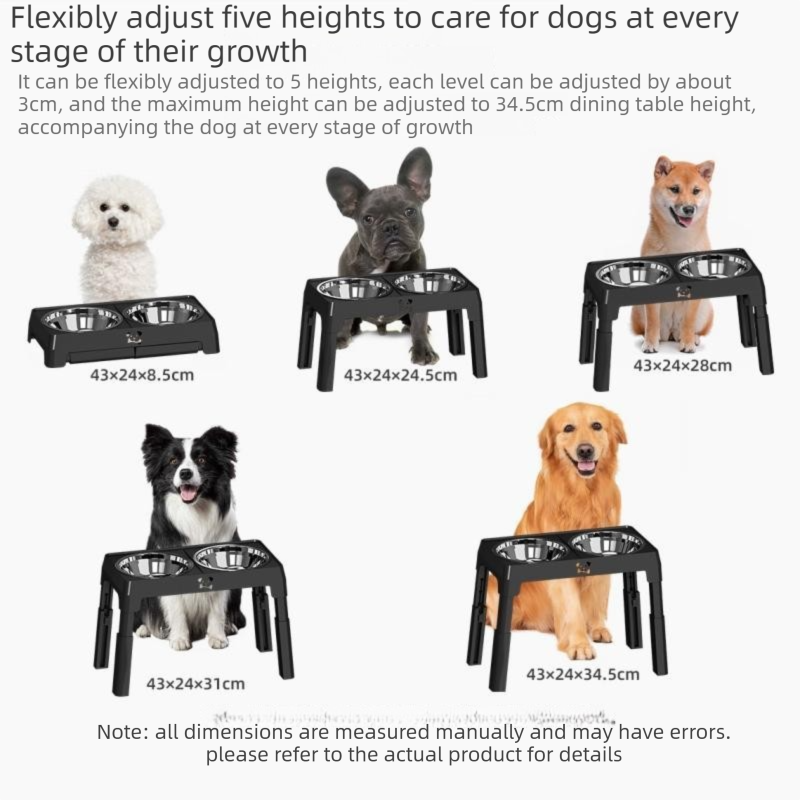 Adjustable Elevated Dog Bowl Stand with Stainless Steel Double Bowls