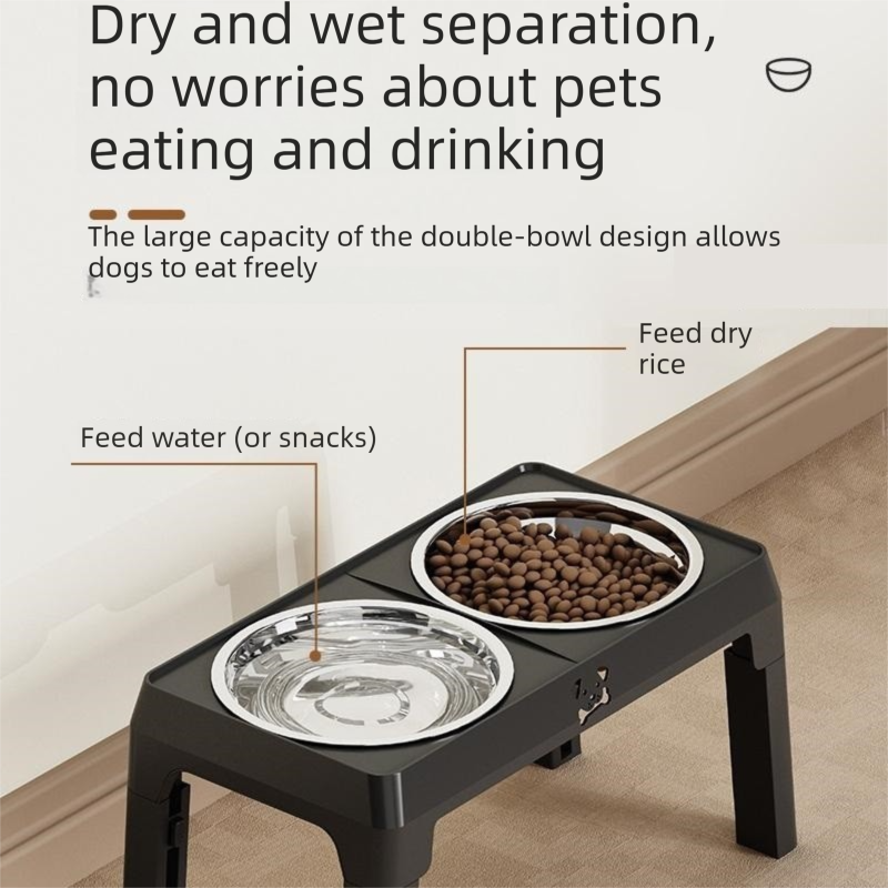 Adjustable Elevated Dog Bowl Stand with Stainless Steel Double Bowls