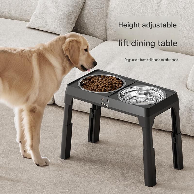 Adjustable Elevated Dog Bowl Stand with Stainless Steel Double Bowls