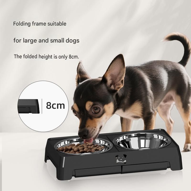 Adjustable Elevated Dog Bowl Stand with Stainless Steel Double Bowls