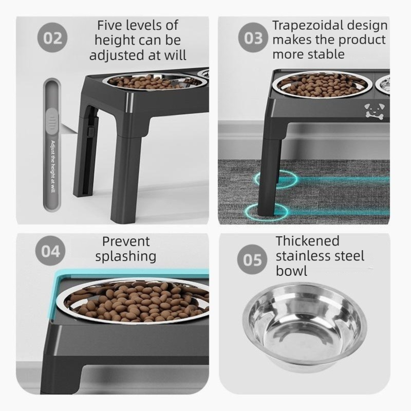 Adjustable Elevated Dog Bowl Stand with Stainless Steel Double Bowls