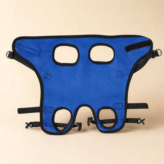 blue rear leg harness for wheelchair