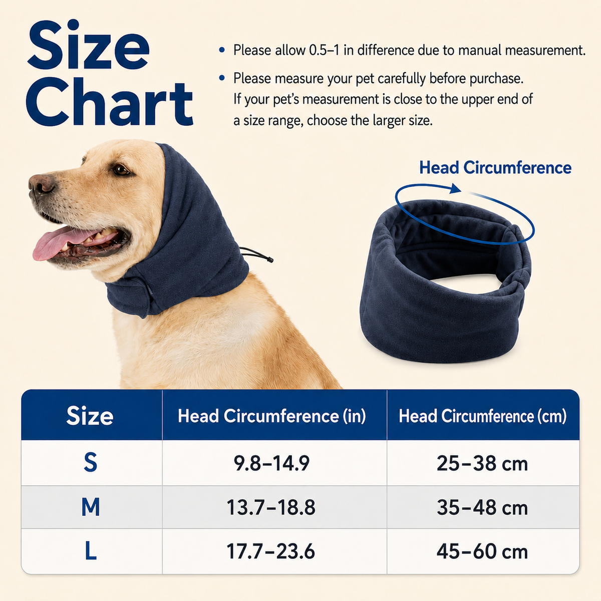 calming ear wrap size chart