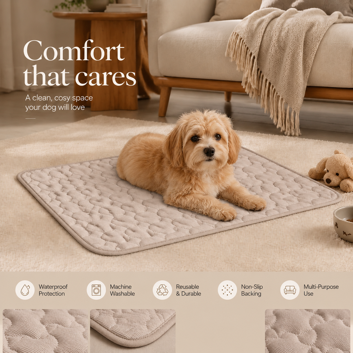 cavoodle_on_a_beige puppy mat