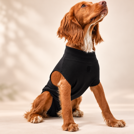 cute dog wearing dog physiological pants