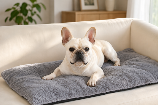 french bulldog on a self heating mat