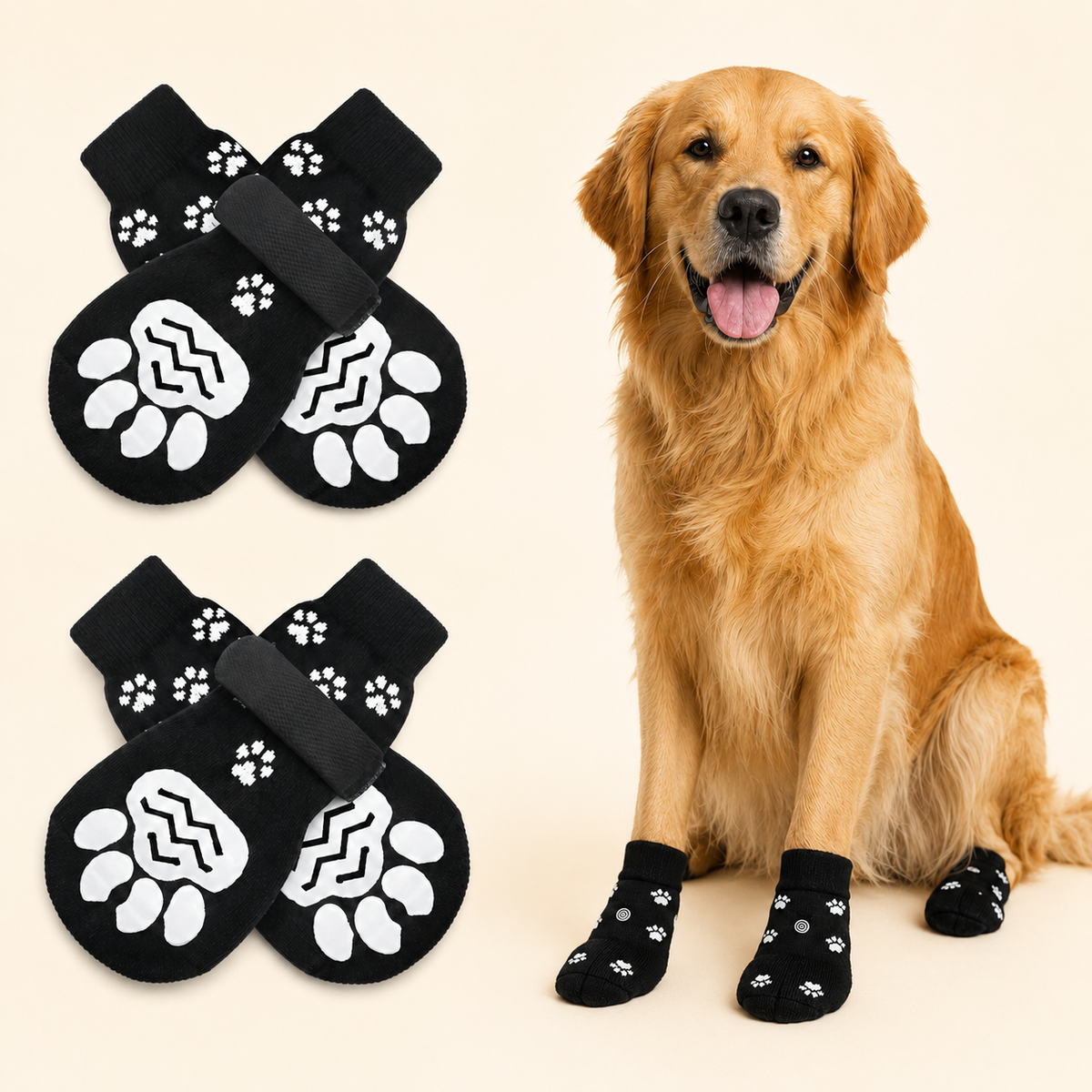 golden retriever wearing grip socks
