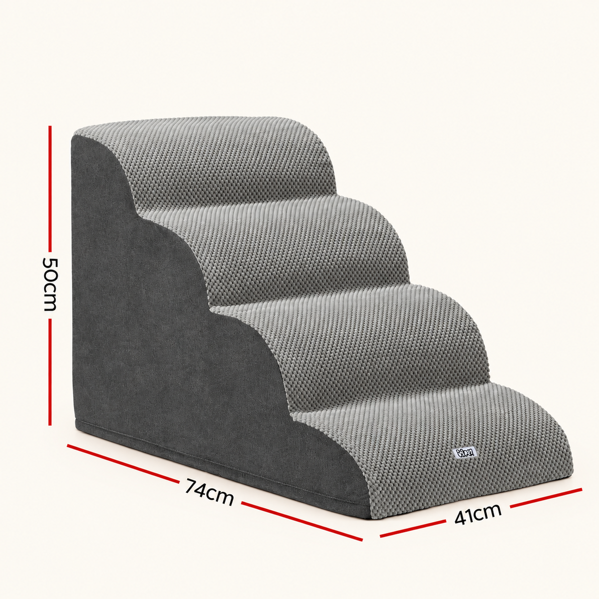 grey four step pet step with measurements
