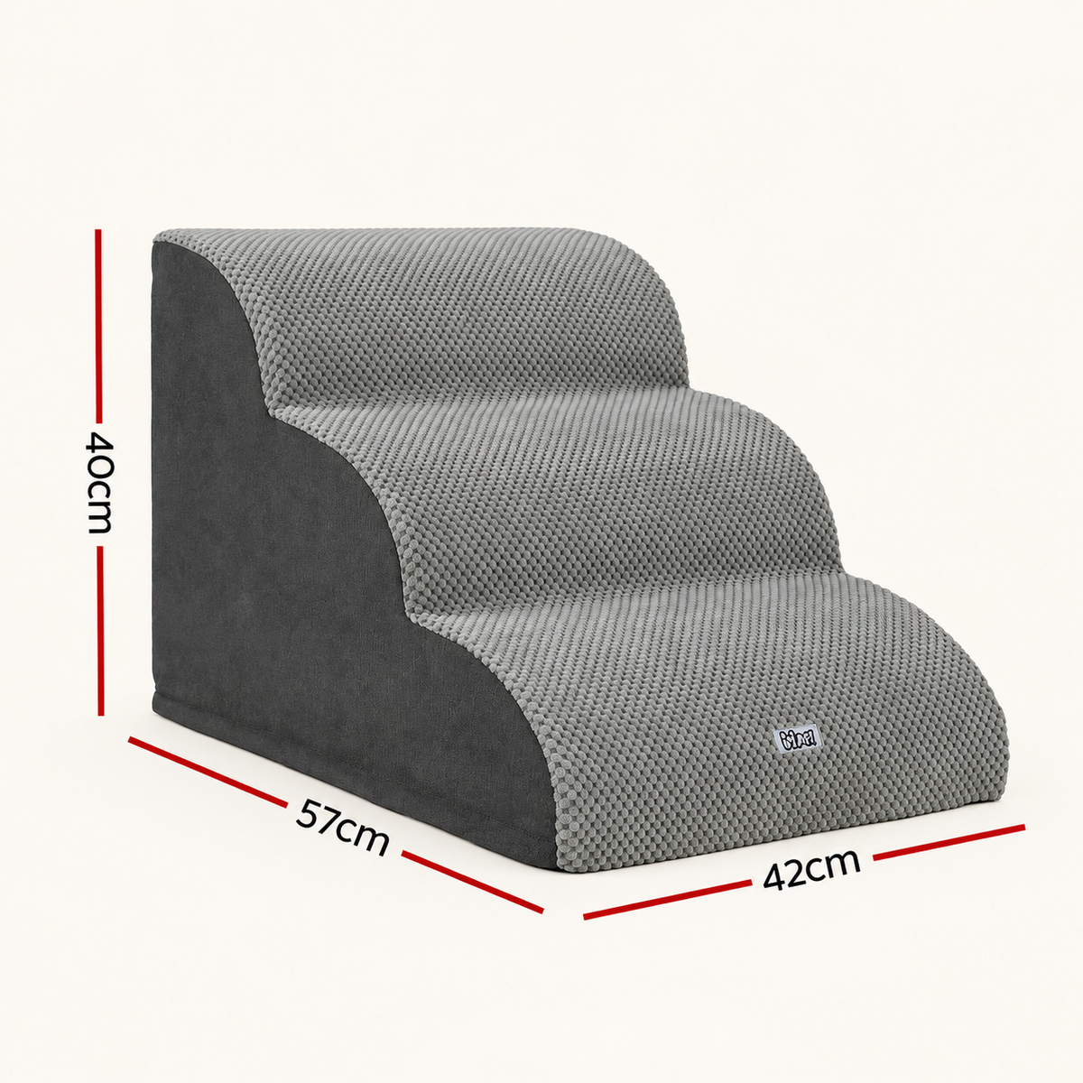 grey three step pet step with measurements