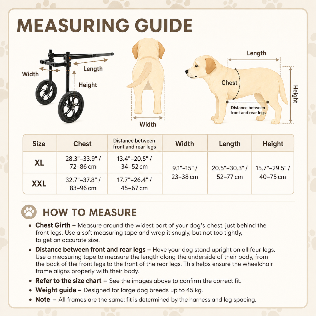 large sizing guide for wheelchair harness