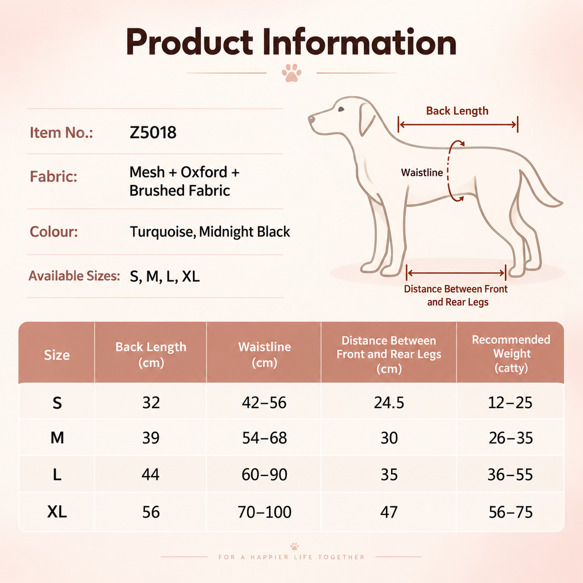 measurement chart for disabled dog harness