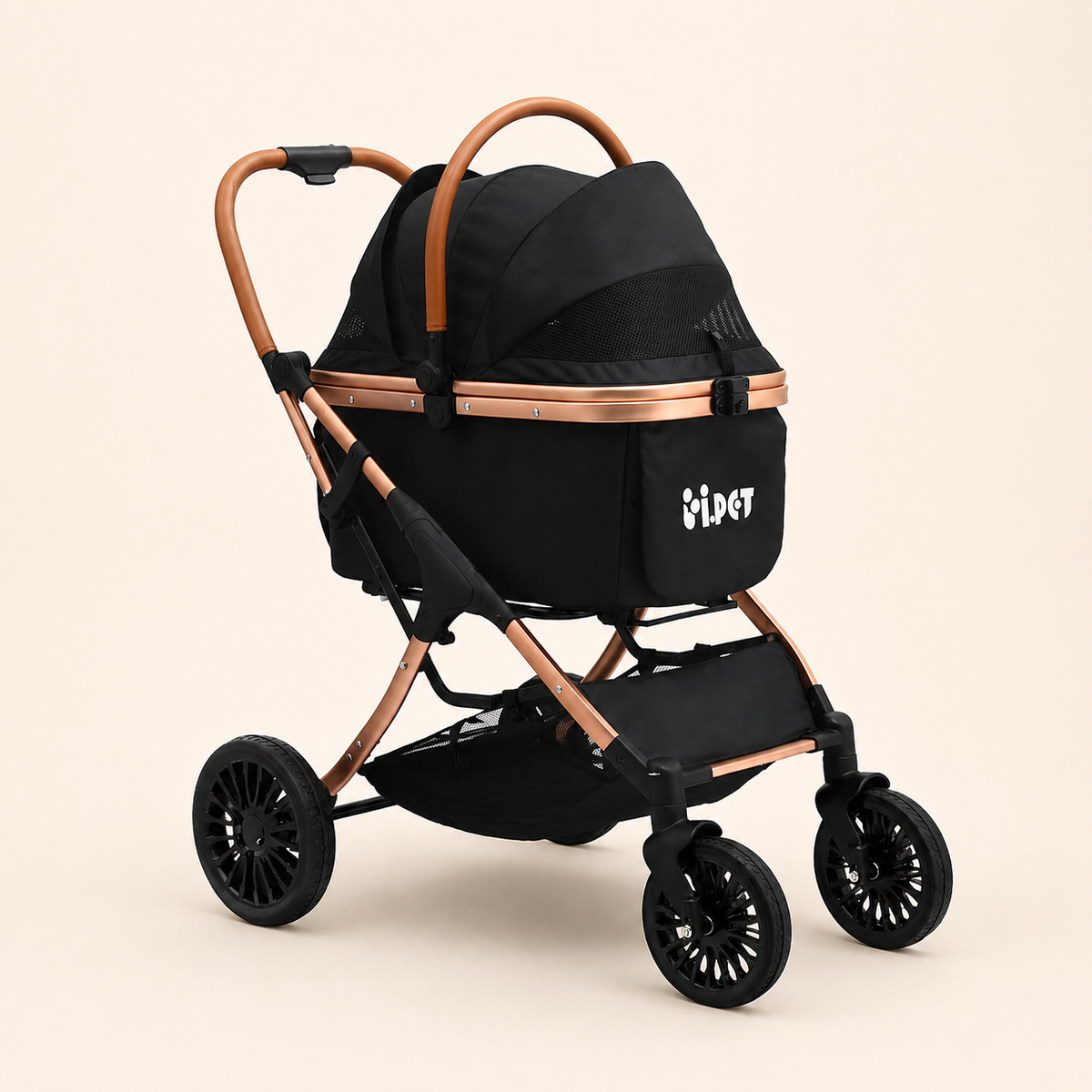 rose gold and black dog pram