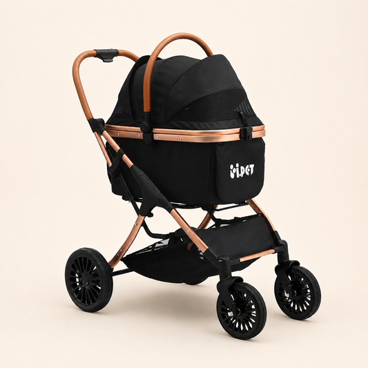 rose gold and black dog pram