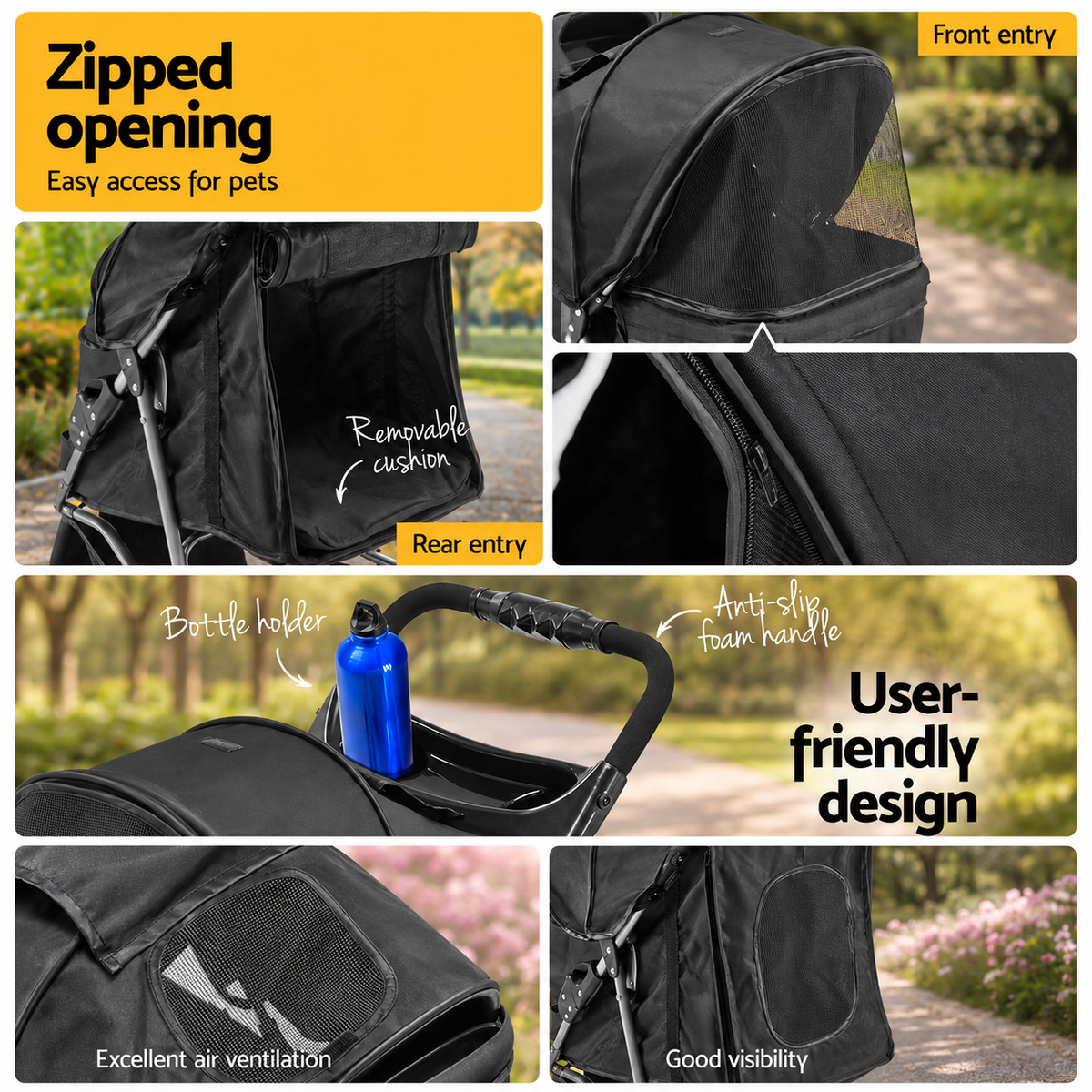 showing features of dog pram