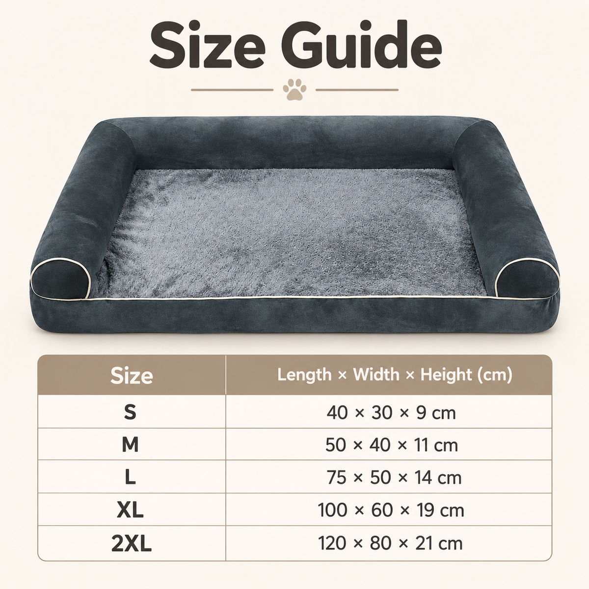size guide for soft orthopaedic bed