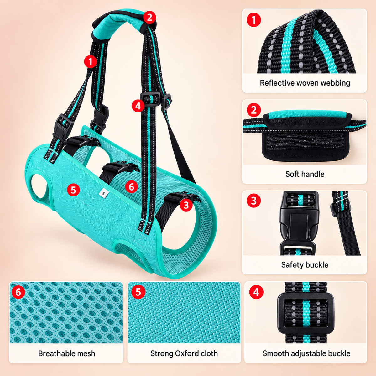 turquoise dog harness for disabled dogs