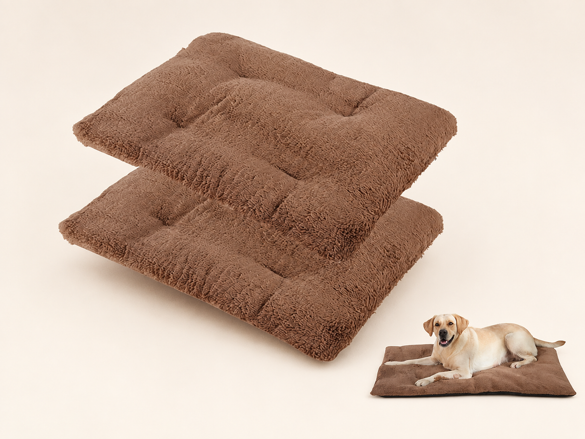 two brown self heating dog mats